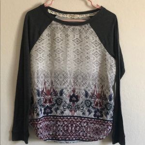 Grey and White Floral Long Sleeved Tee